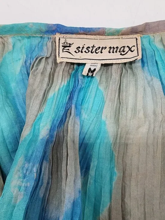 Sister Max Flared Sleeve Silk Bohemian Pleated Top Cardigan Medium Dyed Design - Picture 3 of 12